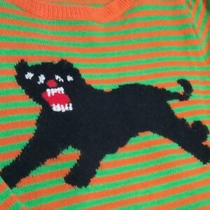 Gucci wool sweater kids size 10 green orange striped black cat or panther
